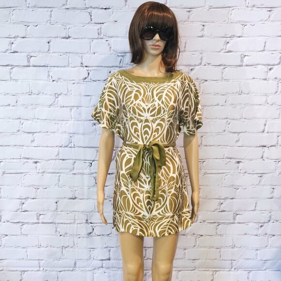 MONSOON, 100% silk dress! Green/cream leaf pattern dress - Picture 4 of 13